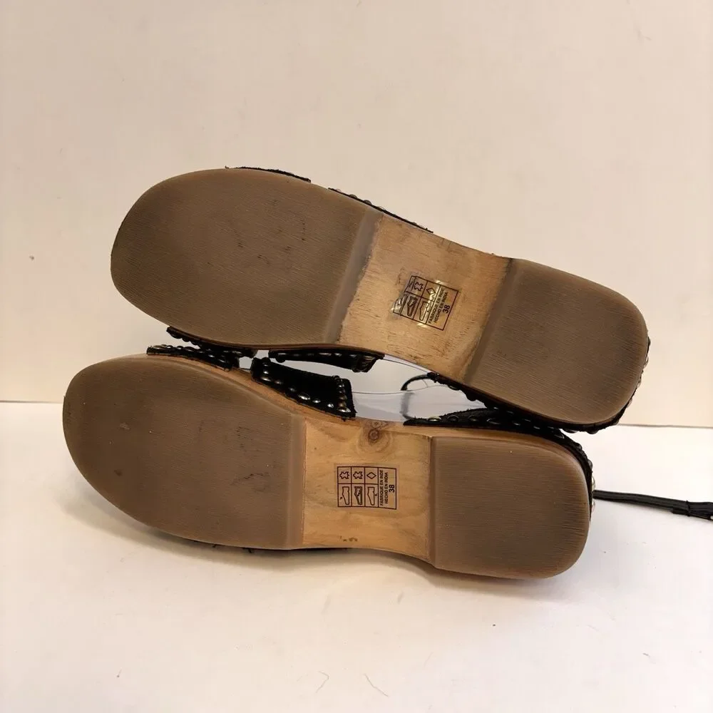 FREE PEOPLE Wooden Heels Black Leather North Shore Sandals Women’s 38 (US 7.5-8) - Picture 10 of 10